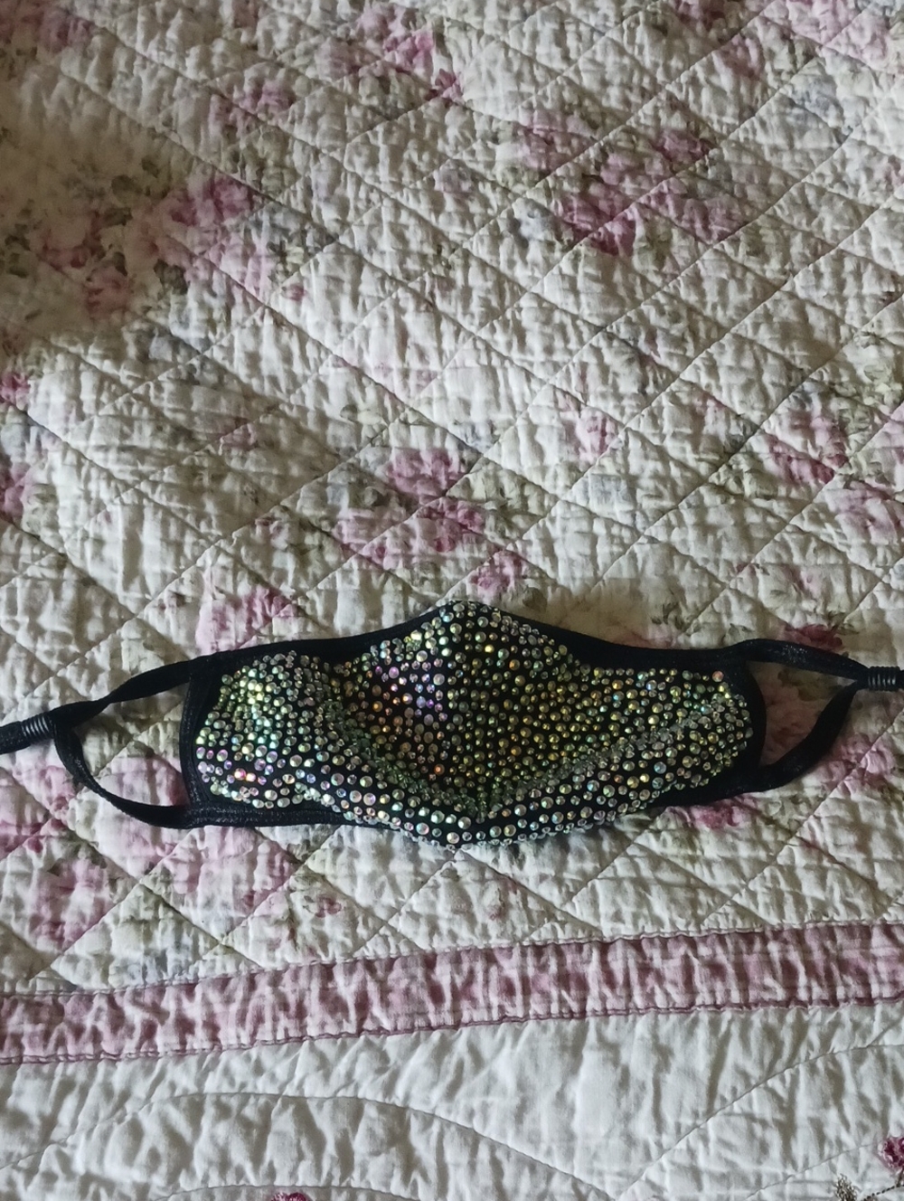 Embellished Black Rhinestone Face Mask - Stylish Women's Accessory